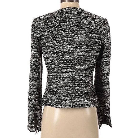 ECRU Womens Gray black metallic tweed collarliss blazer full zip jacket size 4 - Picture 2 of 13